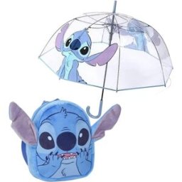 Cerda Stitch Ensemble Sac à Dos En Peluche Pour Crèche Et Parapluie Transparent Coupe-vent Avec Ouverture Manuelle Et Haute Résistance Au Vent Stitch Blue / Clear One Size unisex