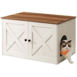 Feandrea Maison de toilettes pour chat, Marron Miel + Blanc Rustique