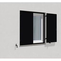 fenetre24.com Volets Battants noirs, persiennes avec cadre de montage lames Deauville, RAL 9005 mat, 800 x 800 mm, 2 vantaux avec battement, sur mesure
