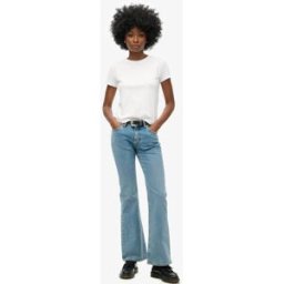 Superdry Femme Jean Slim évasé Taille Mi-haute en Coton Biologique Bleu Foncé Taille: 32/32