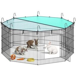 SONGMICS Parc enclos pour petits animaux avec toit de protection, M (138 x 138 x 60 cm)