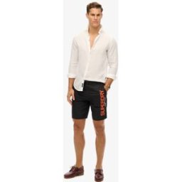 Superdry Pour Des Hommes Imprimé Short De Surf Recyclé Sportswear, Noir et Orange, Taille: S
