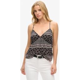 Superdry Femme Caraco Tissé Imprimé Noir Taille: 40