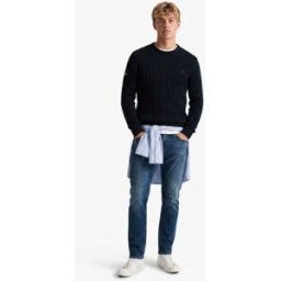 Superdry Homme Pull Ras du Cou en Maille Torsadée Navy Taille: XL