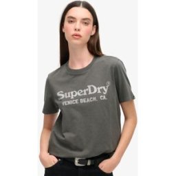 Superdry Dames T-Shirt Métallisé Décontracté Venue Creme et Noir Logo imprimé, Taille: 38