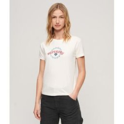 Superdry Dames T-Shirt À Strass Effet Tatouage, Blanc et Rouge, Taille: 36