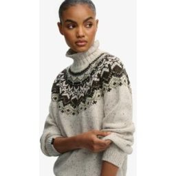 Superdry Femme Pull à col Montant en Jacquard White Taille: 38
