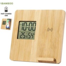 Station météo personnalisable avec chargeur sans fil Fiory bambou