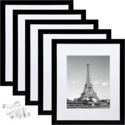 INF Lot de 5 Cadres Photo Noirs en PVC 20x25 cm avec Passe-Partout - Affichage Mural et de Table