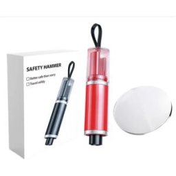INF Marteau de secours pour voiture - ABS et acier tungstène, brise-vitre et coupe-ceinture, inclut verre de test Rouge