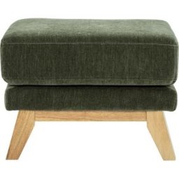 Miliboo Pouf repose-pieds scandinave en tissu effet velours vert kaki et bois clair OSLO