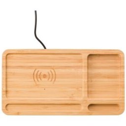 Organiseur de bureau publicitaire avec chargeur à induction Faye métal papier plastique bambou