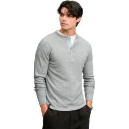 Superdry Pull Mini Slub Waffle Grandad Grey Grit Marl S Homme