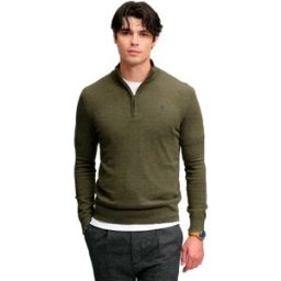 Superdry Pull à Demi-zip Essential Lightweight Wool Blend Lichen Green Marl 2XL Homme