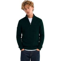 Superdry Pull à Demi-zip Preppy Cotton Cable Quad Green XL Homme
