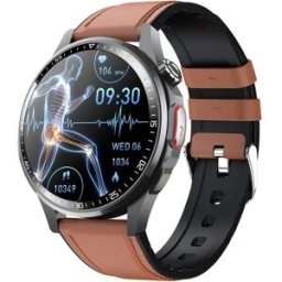 INF F240 Smart Watch compatible avec Joeme Fit - Aluminium anodisé et cuir, écran rond 1.55" 360x360, Bluetooth 5.3, 150+ modes Marron