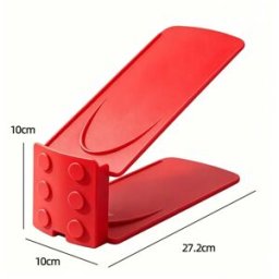 INF Paire de supports à chaussures modulables 3 niveaux - Empilables et pliables, organiseur en plastique multicolore gain de Rouge