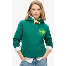 Superdry Dames a Motif Brodé Fluo Sweat a Capuche Vert et Vert Foncé Logo, Taille: 38