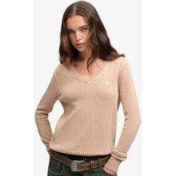 Superdry Femme Pull Col V Délavé Beige Taille: 42