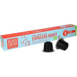 Black Coffee Roasters Espresso Roast - 10 Capsules de café pour Nespresso® - Espresso - Café bio - Compatible Nespresso®