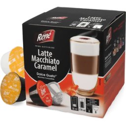 Café René Latte Macchiato Caramel - 16 Capsules de café pour Dolce Gusto - Macchiato - Café Caramel - Compatible Dolce Gusto