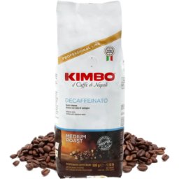 500g Décaféiné Kimbo Grains de café - Torréfaction moyenne - Arabica & Robusta - Châtaigne, Fruits secs - Noir - Meilleur café - Pas cher