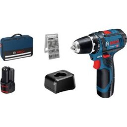 Perceuse sans fil Bosch Professional Akku-Bohrschrauber GSR 12V-15 Set 2x2,0Ah, GAL12V-20, Zubehör 25tlg,Tasche 060186810H 12 V 2.0 Ah Li-Ion + 2 batteries