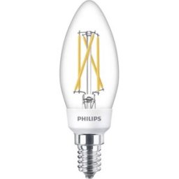 Philips LED 77215400 LED CEE F (A - G) E14 forme de flamme 5 W, 2.5 W, 1 W = 40 W, 18 W, 9 W blanc chaud (Ø x L) 3.5 cm x 10.6 cm à intensité variable 1 pc(s)