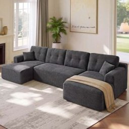 VASAGLE Collection Camila-Canapé d'angle modulable convertible en velours côtelé, Gris Ardoise
