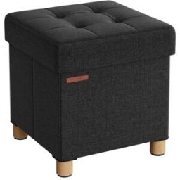 SONGMICS Pouf avec rangement pliable, NoirNoir / 38P x 38l x 40H cm