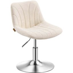 VASAGLE Tabouret de Coiffeuse Pivotant 360° avec Dossier, Blanc Crème / Polyuréthane (PU) / 1