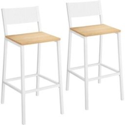 VASAGLE 2 Tabourets ajourés industriel, Beige Chêne + Blanc
