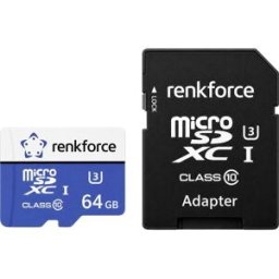 Renkforce RFmSD64 Carte microSDXC 64 GB A1 Application Performance Class, v30 Video Speed Class avec adaptateur SD, Standard de puissance A1