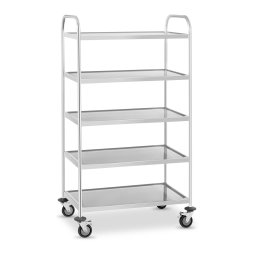 Chariot de service en acier inoxydable - 5 plateaux - 150 kg max.