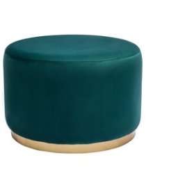 Miliboo Pouf rond en velours bleu pétrole et métal doré D54 cm AMAYA