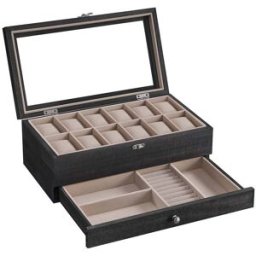SONGMICS Boîte à montres 12 emplacements couleur noisette, Noir Boisé