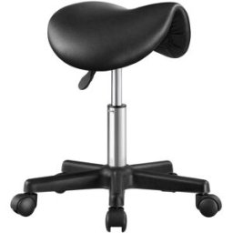 SONGMICS Collection Activo Tabouret selle à roulettes ergonomique réglable, Noir / Sans dossier