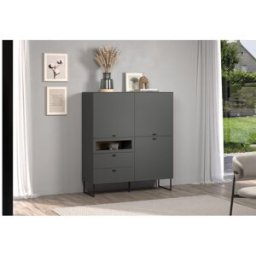 Deladeco Buffet haut moderne 122 cm gris anthracite Belinda Anthracite