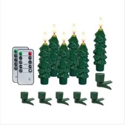 INF Ensemble de 6 bougies LED sans flamme en forme de sapin de Noël - Télécommande, Vert, 13 cm