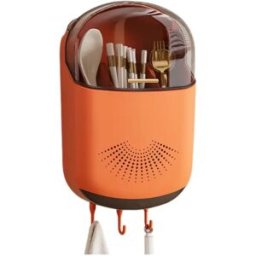 INF Support mural multifonction pour baguettes et couverts - Organisateur auto-adhésif sans perçage avec drainage et support Orange