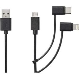 Nedis Ccgl60620bk10 Câble Usb 2.0 3 En 1 Usb-a M-lightning/micro-b M/usb-c M 480 Mo/s Nickelé 1 M Black One Size unisex