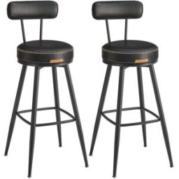 VASAGLE EKHO Collection - Tabourets de bar design en PU (Lot de 2&4),; Noir D'encre / 57P x 57L x 101H cm / 2