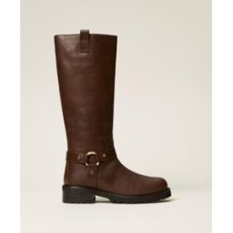 Twinset Bottes motardes montantes en cuir avec anneau