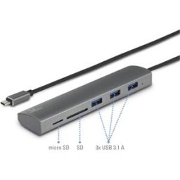 Renkforce RF-3374948 Hub USB 3 ports USB-A, SD, microSD USB 3.0 5 GBit/s avec lecteur de carte SD intégré, boîtier en aluminium argent