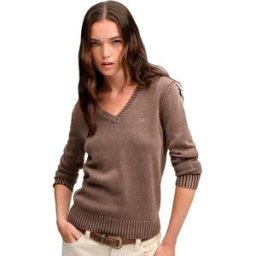 Superdry Pull à Col En V Washed Jumper Dark Brown S Femme