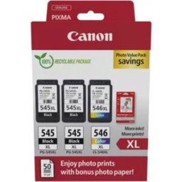 Canon PG-545XL + PG-545XL + CL-546XL photo value pack - Noir + 3 couleurs - Cartouche d'encre - Multipack Noir + 3 couleurs