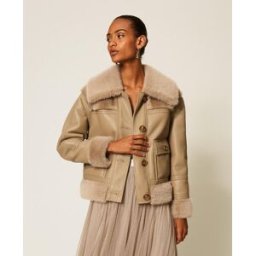 Twinset Blouson effet cuir avec fausse fourrure