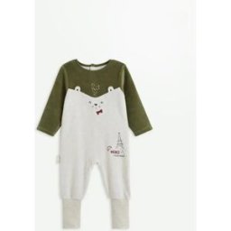 Petit Béguin Pyjama bébé avec pieds retroussables en velours Pistache