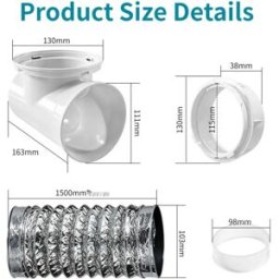 INF Kit connecteur gaine sèche-linge 90° extérieur - adaptateur 4 inch, flexible aluminium 1.5m, joint, acier inoxydable + PP