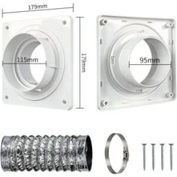 INF Kit bride murale pour évacuation de sèche-linge avec connecteur 4-inch et conduit en aluminium 1.5M, Inox+PP+Aluminium,